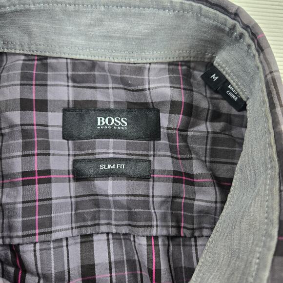 Hugo Boss Slim Fit Purple Plaid Long Sleeve Button Up Shirt Men's Size Medium - Picture 2 of 7